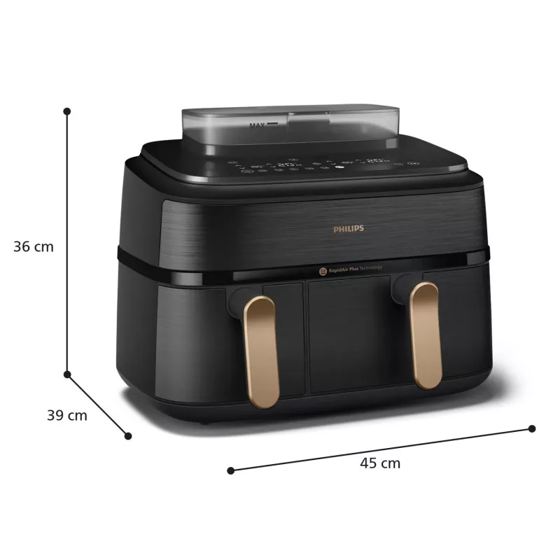 Philips 5000 Serie NA552/00 friteuse dubbel 9 l tafelmodel 2750 W heteluchtfriteuse zwart, goud