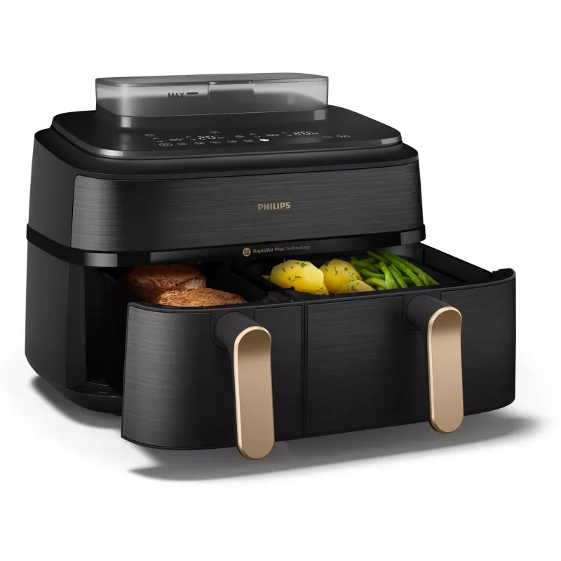 Philips 5000 Serie NA552/00 friteuse dubbel 9 l tafelmodel 2750 W heteluchtfriteuse zwart, goud