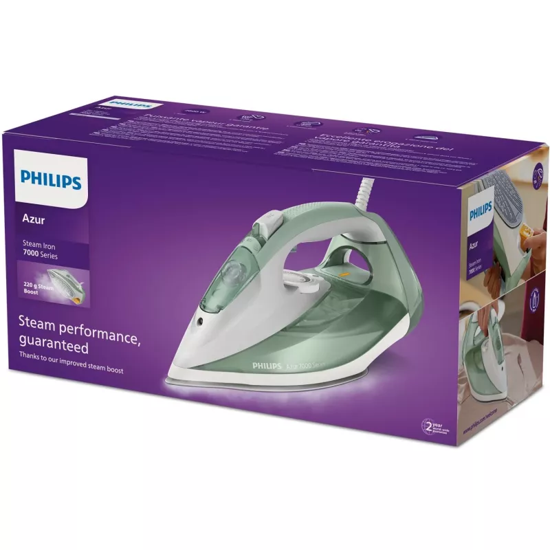 Philips 7000 serie DST7012/70 strijkijzer stoomstrijkijzer SteamGlide Plus zool 2600 W groen, grijs