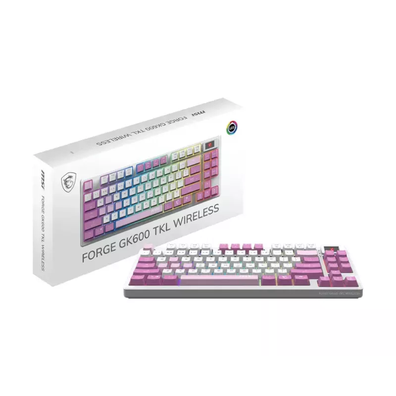 MSI FORGE GK600 TKL WIRELESS VIOLET toetsenbord gaming USB + Bluetooth QWERTY UK English roze, violet, wit