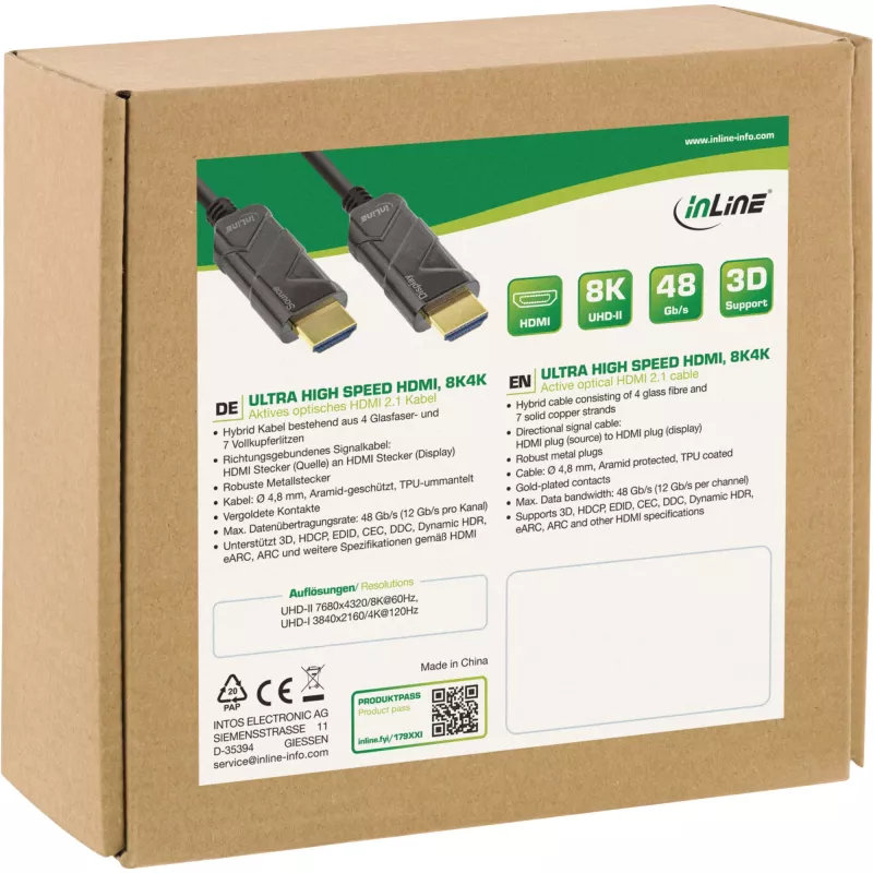 InLine HDMI AOC-kabel, Ultra High Speed HDMI-kabel, 8K4K, zwart, 20 m