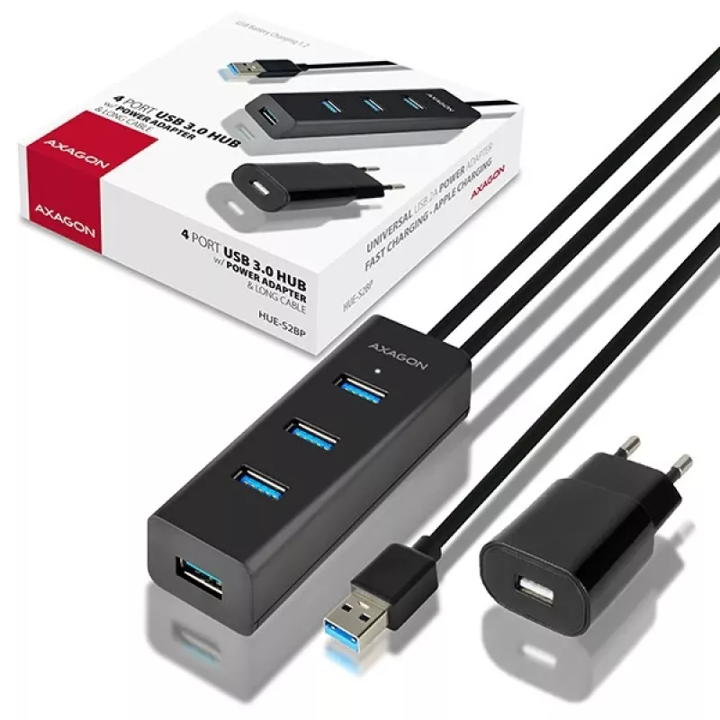 Axagon HUE-S2BP 4x USB 3.0 LAADHUB met 1,2 m kabel incl. voeding