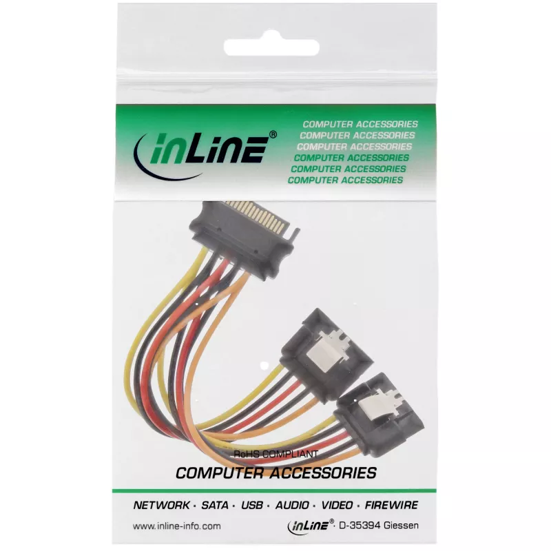 InLine SATA-stroom-Y-kabel bus / 2x stekker met veiligheidsvergrendeling, 0,15m