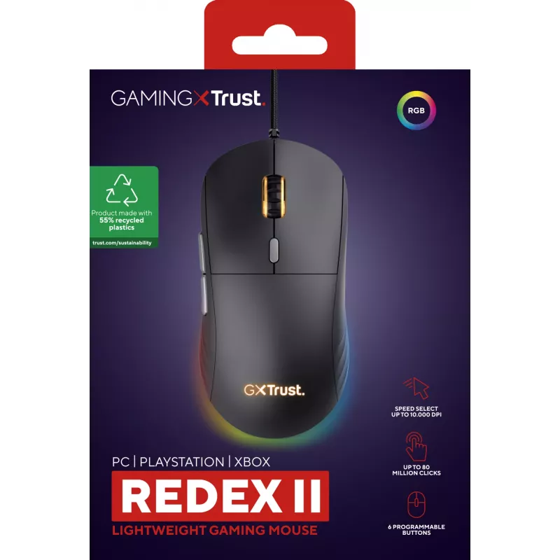 Trust GXT 925 REDEX II muis gaming rechtshandig USB Type-A laser 10000 DPI
