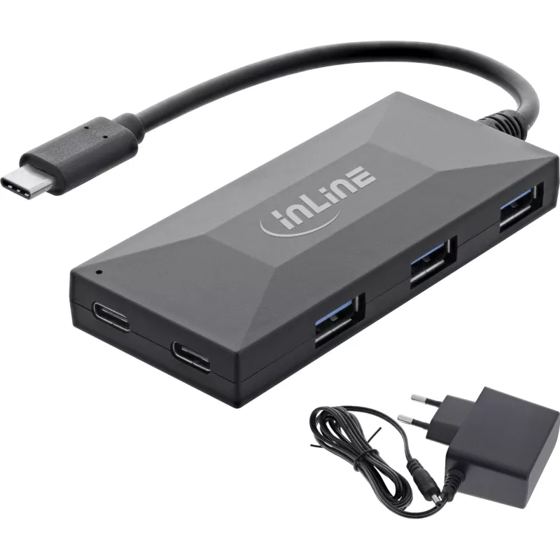 InLine USB 3.2 Gen.1 hub, USB-C naar 2 poorten USB-C en 3 poorten USB-A, met voeding