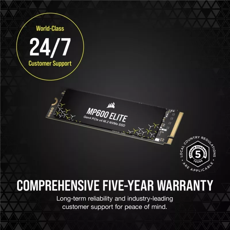 Corsair MP600 Elite CSSD-F1000GBMP600ENH SSD, 1 TB, M.2 2280, PCIe 4.0 x4 NVMe, 3D TLC, 256-bits AES-codering