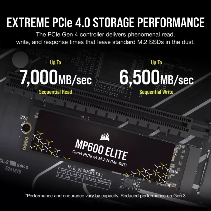 Corsair MP600 Elite CSSD-F1000GBMP600ENH SSD, 1 TB, M.2 2280, PCIe 4.0 x4 NVMe, 3D TLC, 256-bits AES-codering