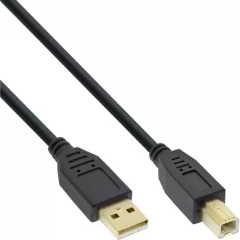 USB 2.0-kabel type A stekker / type B bus zwart verguld 2m InLine 34518S