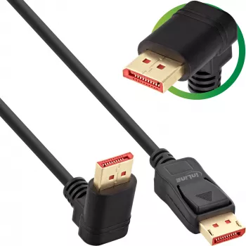 InLine DisplayPort 1.4-kabel, 8K4K, naar boven afgewinkeld, zwart/goud, 2m