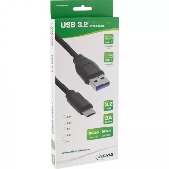 InLine USB 3.2 Gen.1x2 kabel, USB-C stekker / USB-A stekker, zwart, 1 m