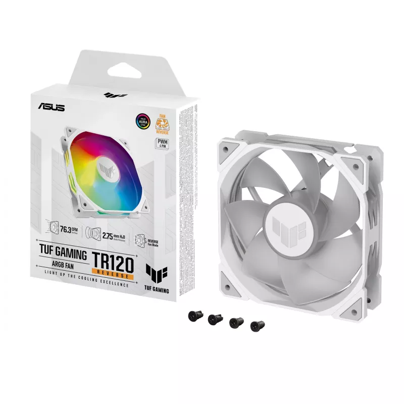 ASUS TUF GAMING TR120 ARGB REVERSE 120 mm 2000 RPM wit, hydraulisch lager, 76.3 CFM