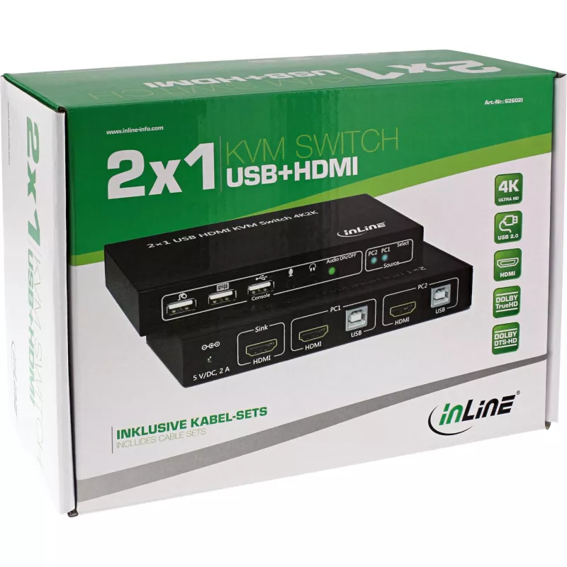 InLine 2x1 HDMI KVM-switch, 2x1, HDMI 4K2K, USB 2.0-hub, met audio