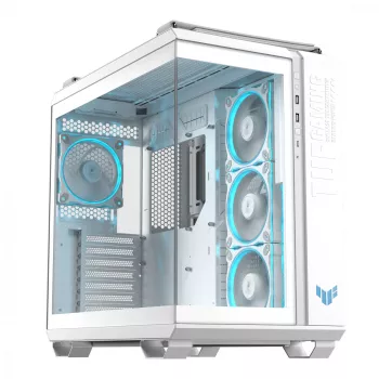 PC-behuizing ASUS TUF GAMING GT502 Horizon TG ARGB wit — midi tower, ATX, gehard glas, 4×3,5-inch vakken, max. GPU 400 mm