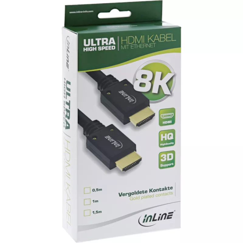 InLine Ultra High Speed HDMI-kabel M/M 8K4K verguld, 2m