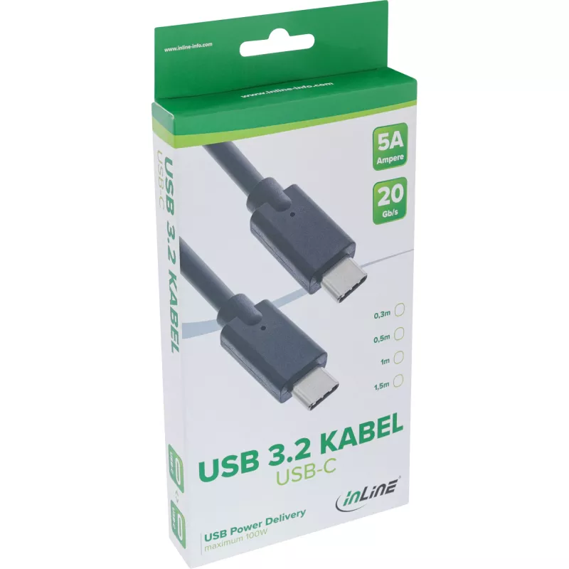 USB 3.2 Gen.2x2 kabel InLine 35701A 1m USB-C stekker/stekker zwart