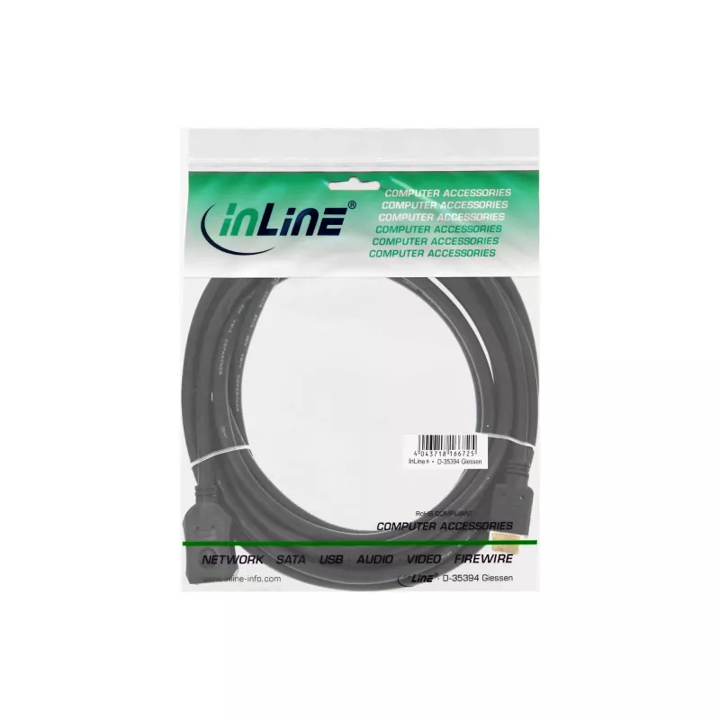 InLine HDMI-kabel, High Speed HDMI-kabel, M/F, zwart, vergulde contacten, 5 m