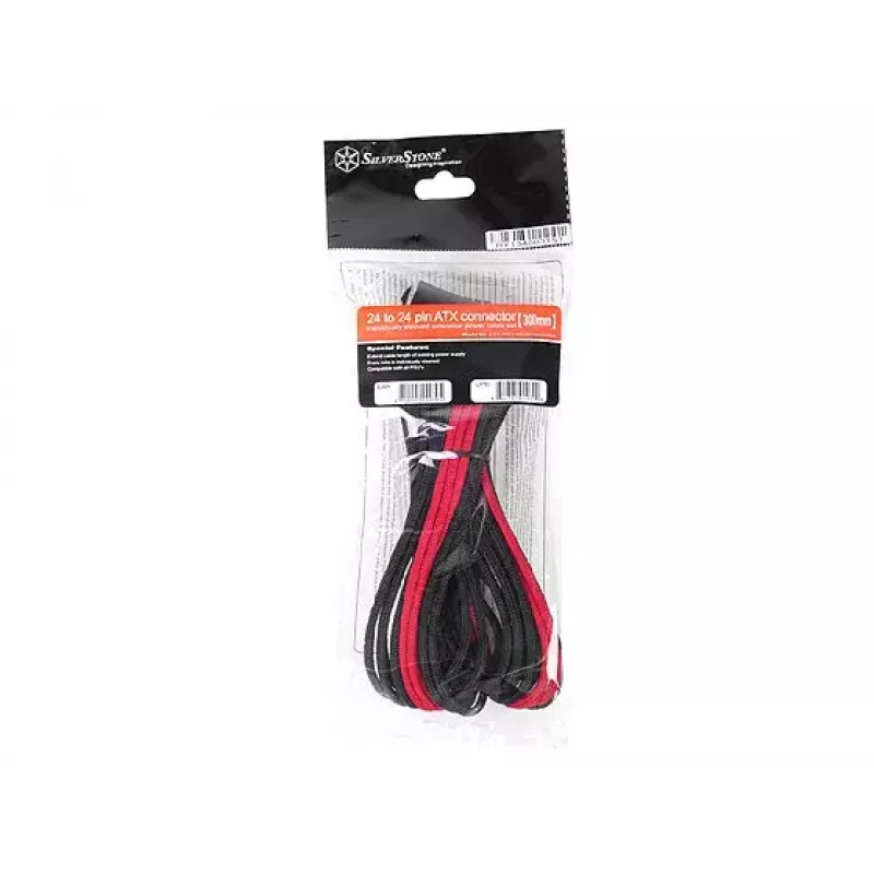 SilverStone SST-PP07-MBBR ATX 24-pins verlengkabel, 0,3 m, zwart/rood
