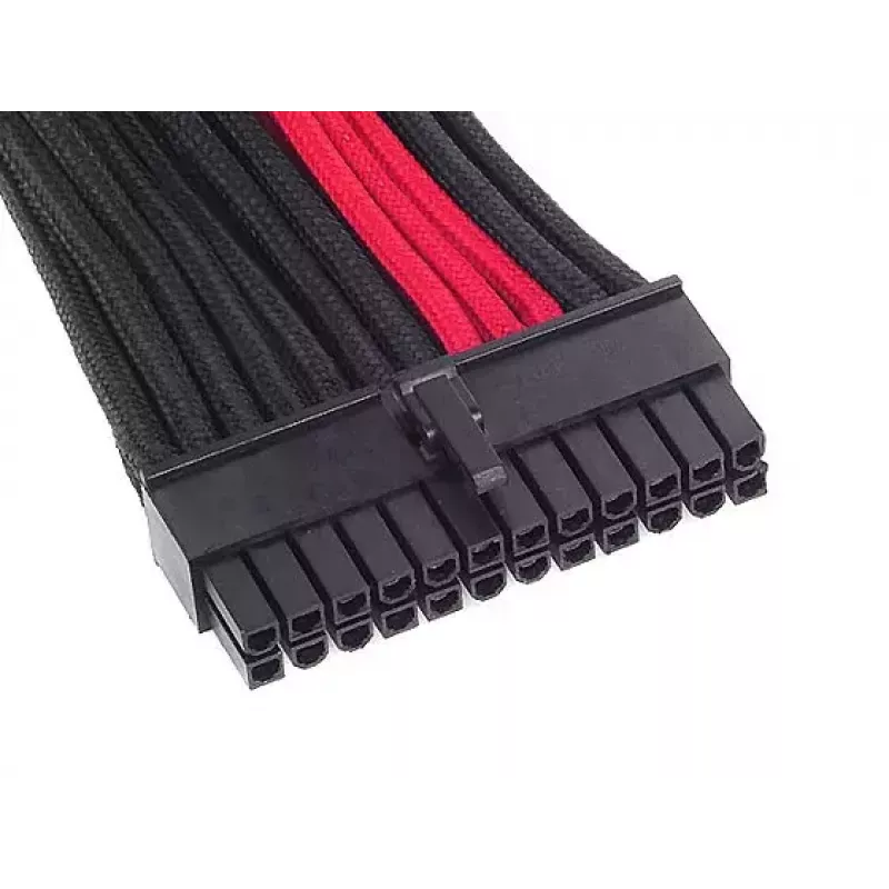 SilverStone SST-PP07-MBBR ATX 24-pins verlengkabel, 0,3 m, zwart/rood