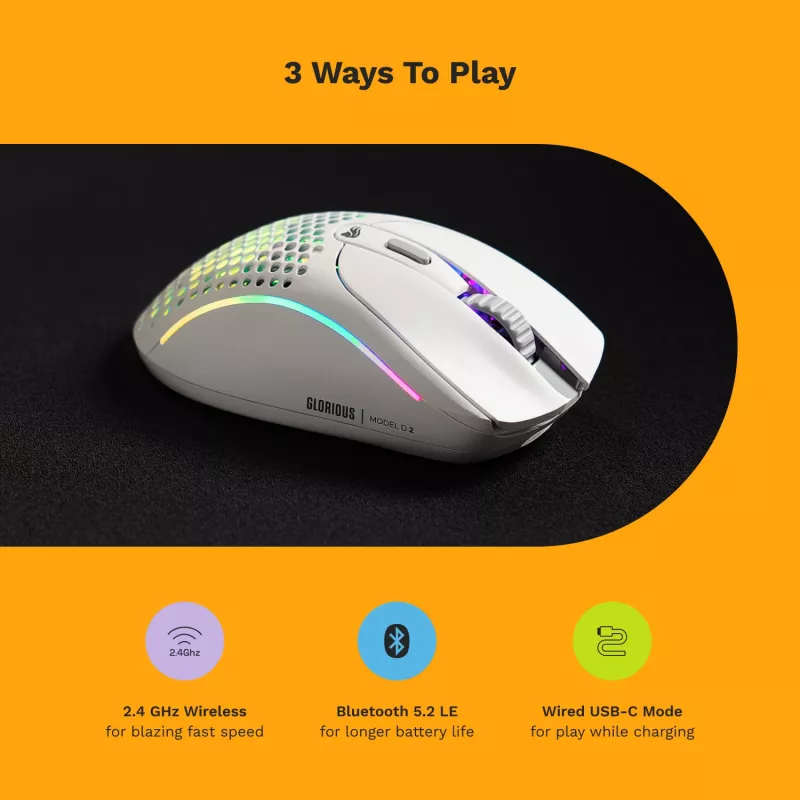 Glorious Gaming Glorious Model D 2 Wireless - matwit, rechtshandig, RF Wireless, 19000 DPI, wit