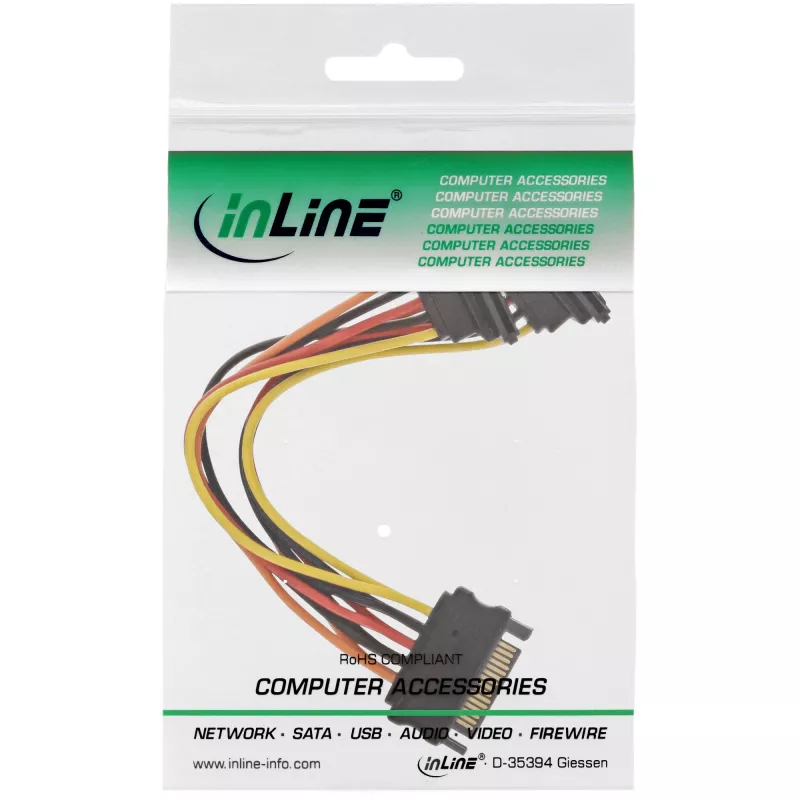 InLine SATA-stroom-Y-kabel SATA-bus / 2x SATA-stekker met vergrendeling 0,15 m