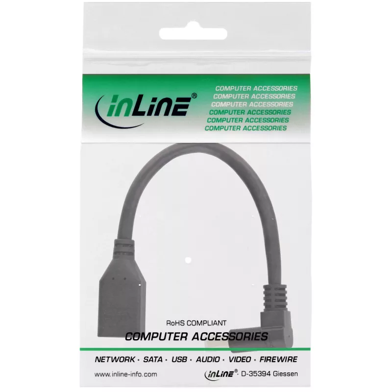 InLine DisplayPort 1.4 adapterkabel M/F, 8K4K, naar beneden afgehoekt, zwart/goud