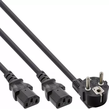 InLine Y-stroomkabel 1x CEE 7/7 haaks / 2x 3-polig IEC C13 stekker, 1,8 m