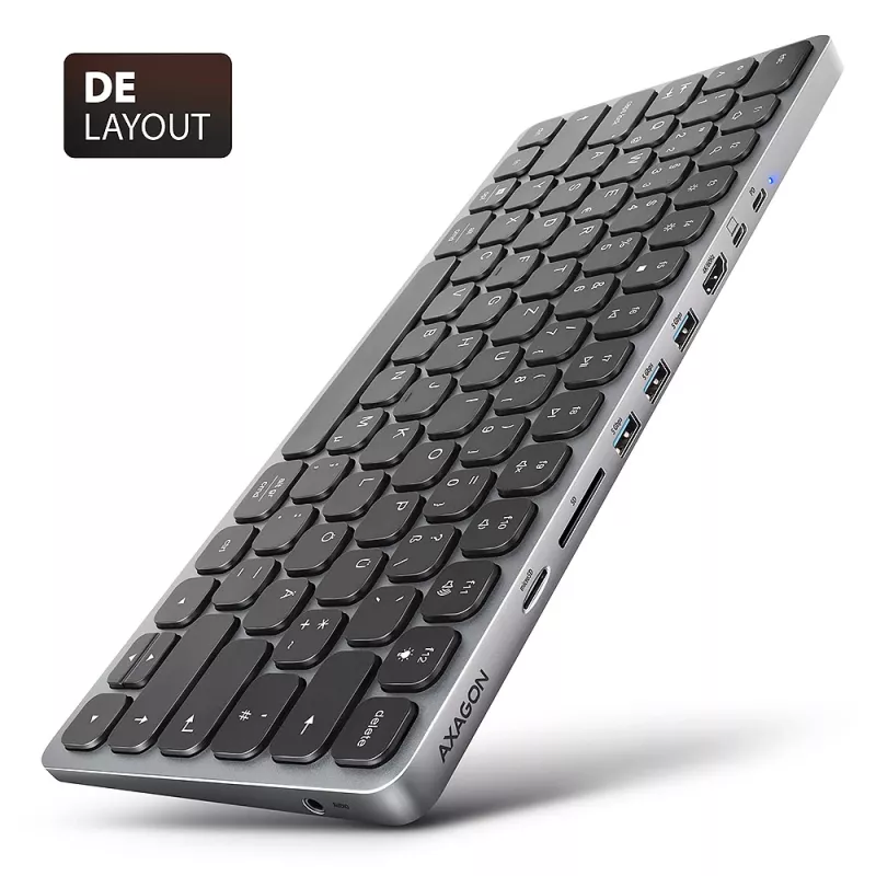 Axagon HMC-KB-GE, USB 5Gbps-hub met toetsenbord, HDMI 4K/60Hz, 3x USB-A, SD/mSD, audio, PD 100, Duitse layout