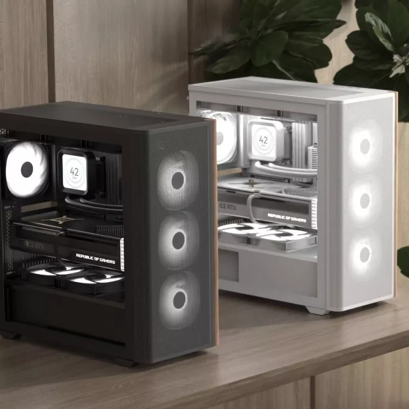 Aerocool D501A Midi Tower zwart, hout