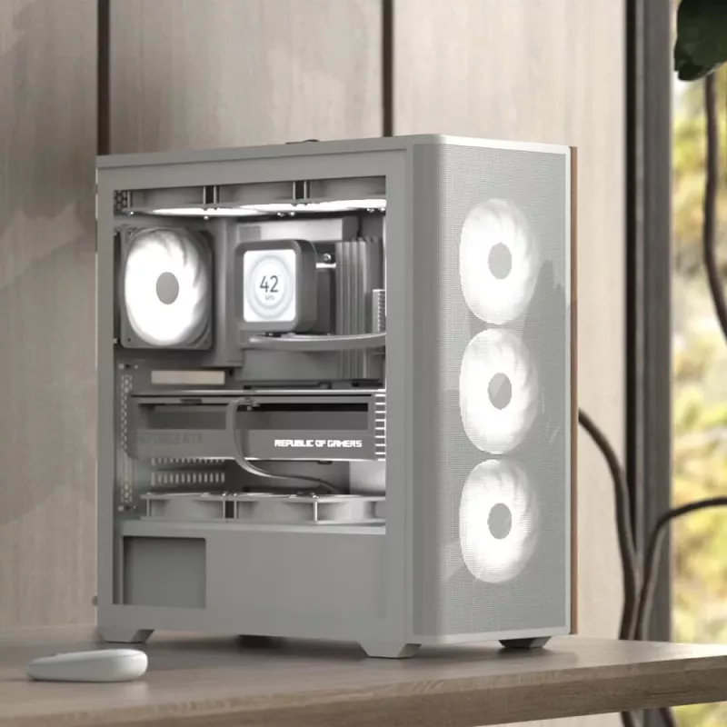 Aerocool D501A Midi Tower zwart, hout