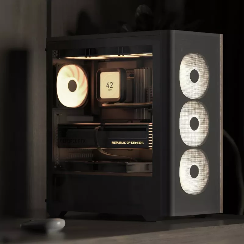 Aerocool D501A Midi Tower zwart, hout