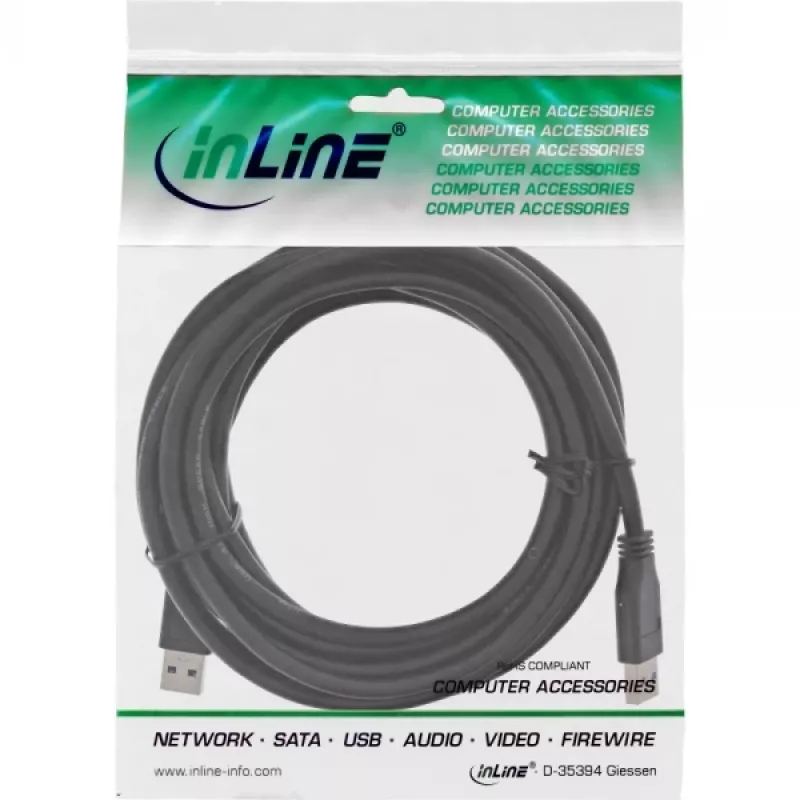 InLine USB 3.2 Gen.1 kabel Type-A stekker / A stekker, zwart, 5m