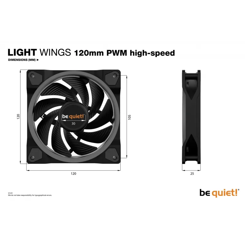 be quiet! Light Wings 120mm ARGB PWM High Speed ventilator zwart