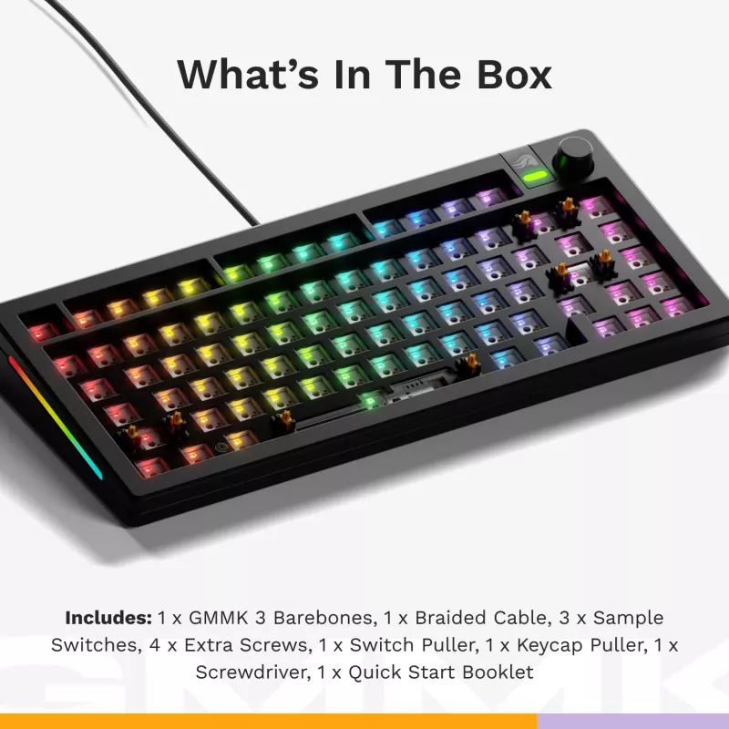 Mechanisch toetsenbord GLORIOUS GMMK 3 75% Barebones bedraad USB RGB zwart