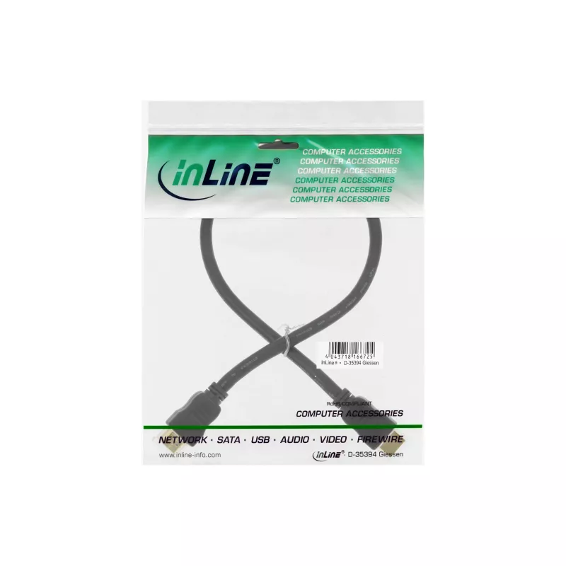 InLine High Speed HDMI-kabel met Ethernet, M/M, zwart, goudcontacten, 5 m