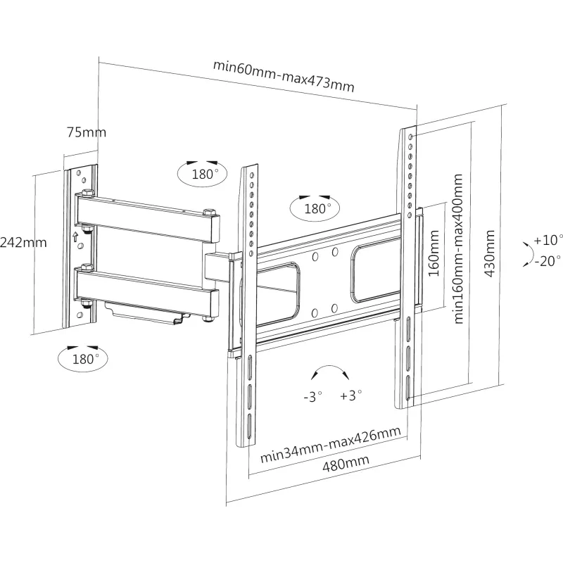 InLine wandbeugel voor displays 81-140cm 32-55 inch max. 50kg