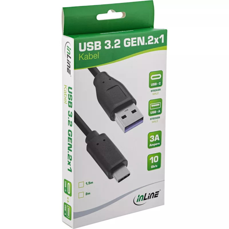 InLine USB 3.2 Gen.1x2 kabel, USB-C stekker / USB-A stekker, zwart, 2m