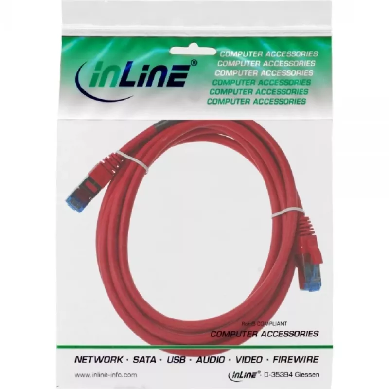 InLine patchkabel S/FTP PiMF Cat.6A halogeenvrij 500MHz rood 5m