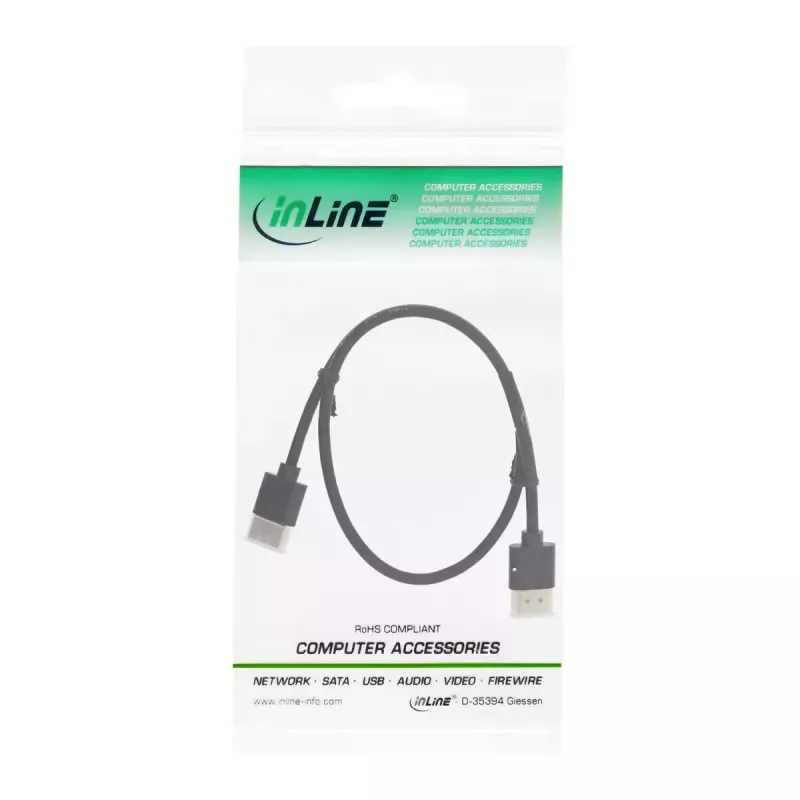 InLine High Speed HDMI-kabel met Ethernet, AM/AM, extra plat, zwart/goud, 1,8 m