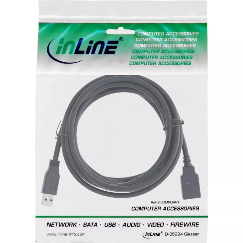 InLine 35620 USB 3.2 Gen.1-verlengkabel, type A male / type A female, 2 m, zwart
