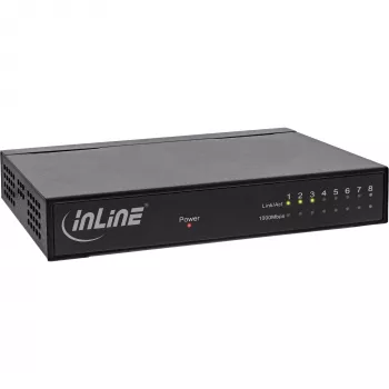 InLine netwerkswitch 8-poorts, 1 Gbit/s, desktop, metaal, ventilatorloos, afgeschermde poorten