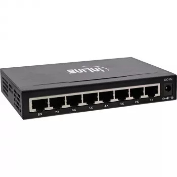 InLine netwerkswitch 8-poorts, 1 Gbit/s, desktop, metaal, ventilatorloos, afgeschermde poorten
