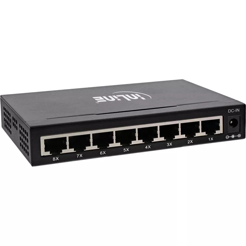 InLine netwerkswitch 8-poorts, 1 Gbit/s, desktop, metaal, ventilatorloos, afgeschermde poorten