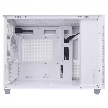 Pc-behuizing ASUS Prime AP201 MicroATX Mini Tower wit — ondersteunt microATX, GPU tot 338 mm, 3×3,5-inch + 1×2,5-inch drives, USB-A 3.2 Gen1×2, USB-C 3.2 Gen2×1