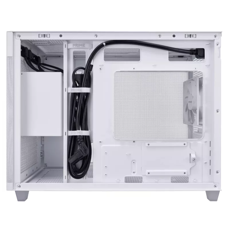 Pc-behuizing ASUS Prime AP201 MicroATX Mini Tower wit — ondersteunt microATX, GPU tot 338 mm, 3×3,5-inch + 1×2,5-inch drives, USB-A 3.2 Gen1×2, USB-C 3.2 Gen2×1