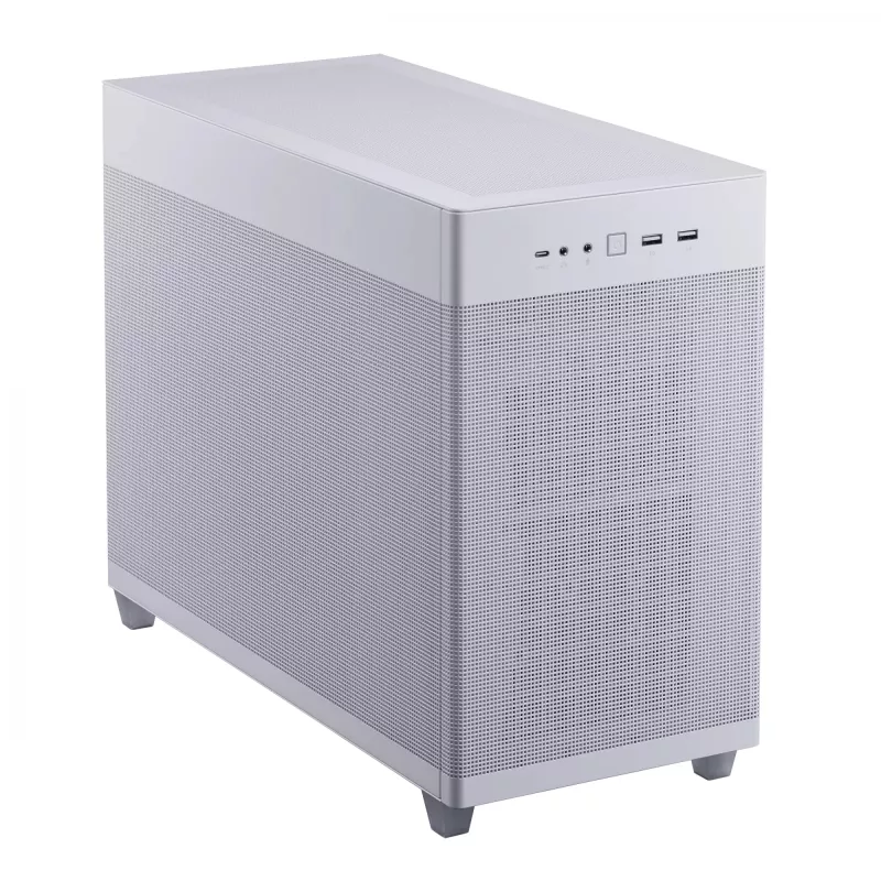 Pc-behuizing ASUS Prime AP201 MicroATX Mini Tower wit — ondersteunt microATX, GPU tot 338 mm, 3×3,5-inch + 1×2,5-inch drives, USB-A 3.2 Gen1×2, USB-C 3.2 Gen2×1