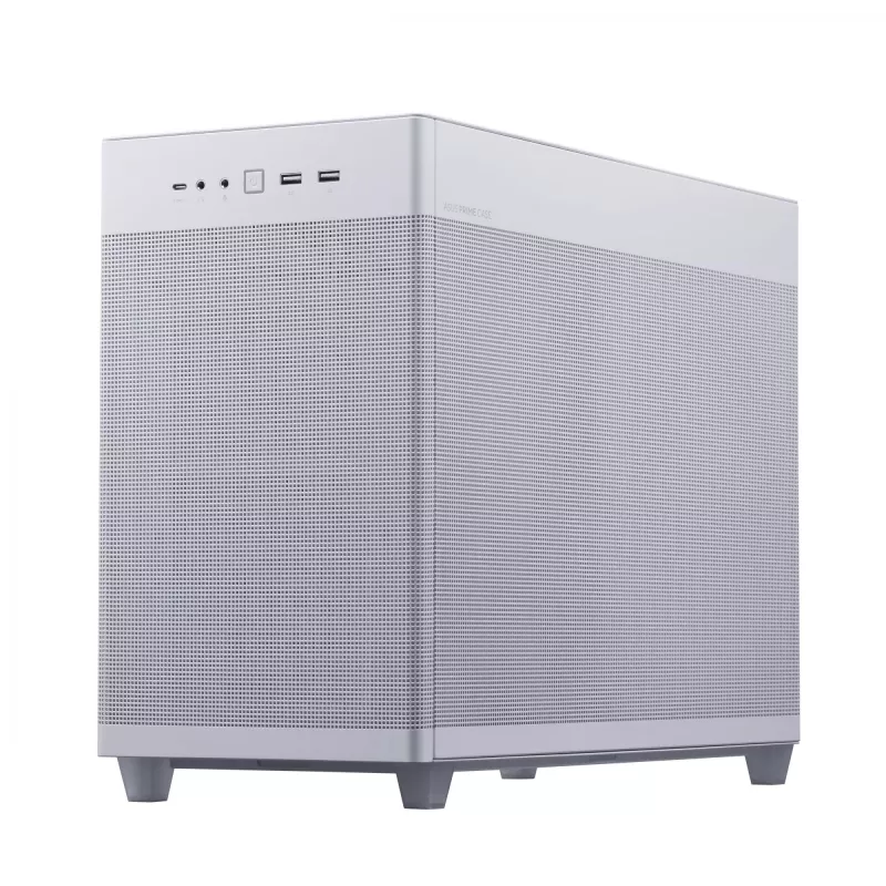 Pc-behuizing ASUS Prime AP201 MicroATX Mini Tower wit — ondersteunt microATX, GPU tot 338 mm, 3×3,5-inch + 1×2,5-inch drives, USB-A 3.2 Gen1×2, USB-C 3.2 Gen2×1