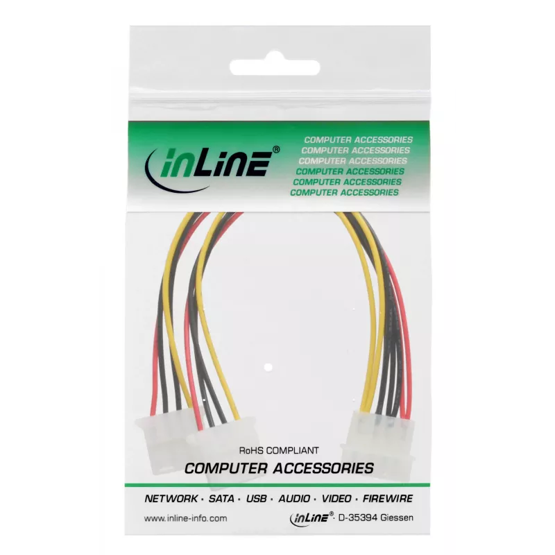 InLine interne stroom-Y-kabel 1x 5,25 inch Molex / 2x 5,25 inch Molex 0,20 m