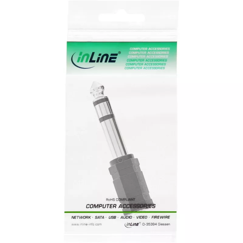 InLine audio-adapter 6,3 mm stekker / 3,5 mm bus stereo, 3,5 mm jackbus, 3,5 mm F, zwart