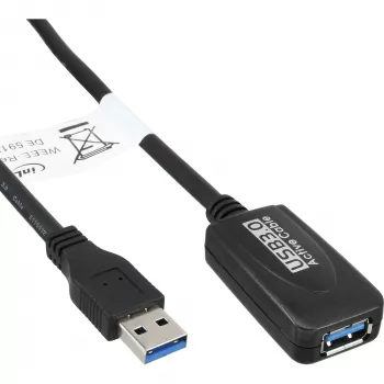 InLine USB3.2 Gen.1 actieve repeaterkabel type A stekker / bus, zwart, 5m