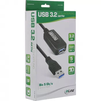 InLine USB3.2 Gen.1 actieve repeaterkabel type A stekker / bus, zwart, 5m
